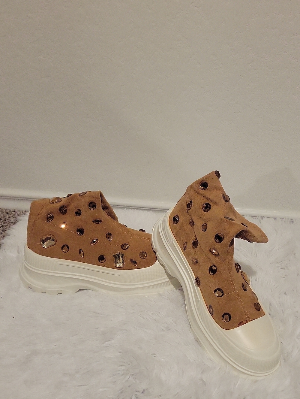 Cape Robbin Tan Jeweled Platform Ankle Boots